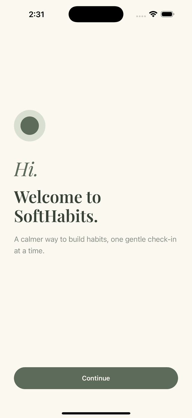 SoftHabits app welcome screen